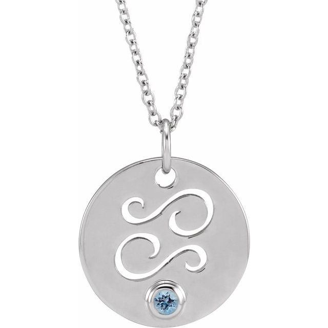 Handmade Cancer necklace with zodiac charm and 3mm aquamarine silver