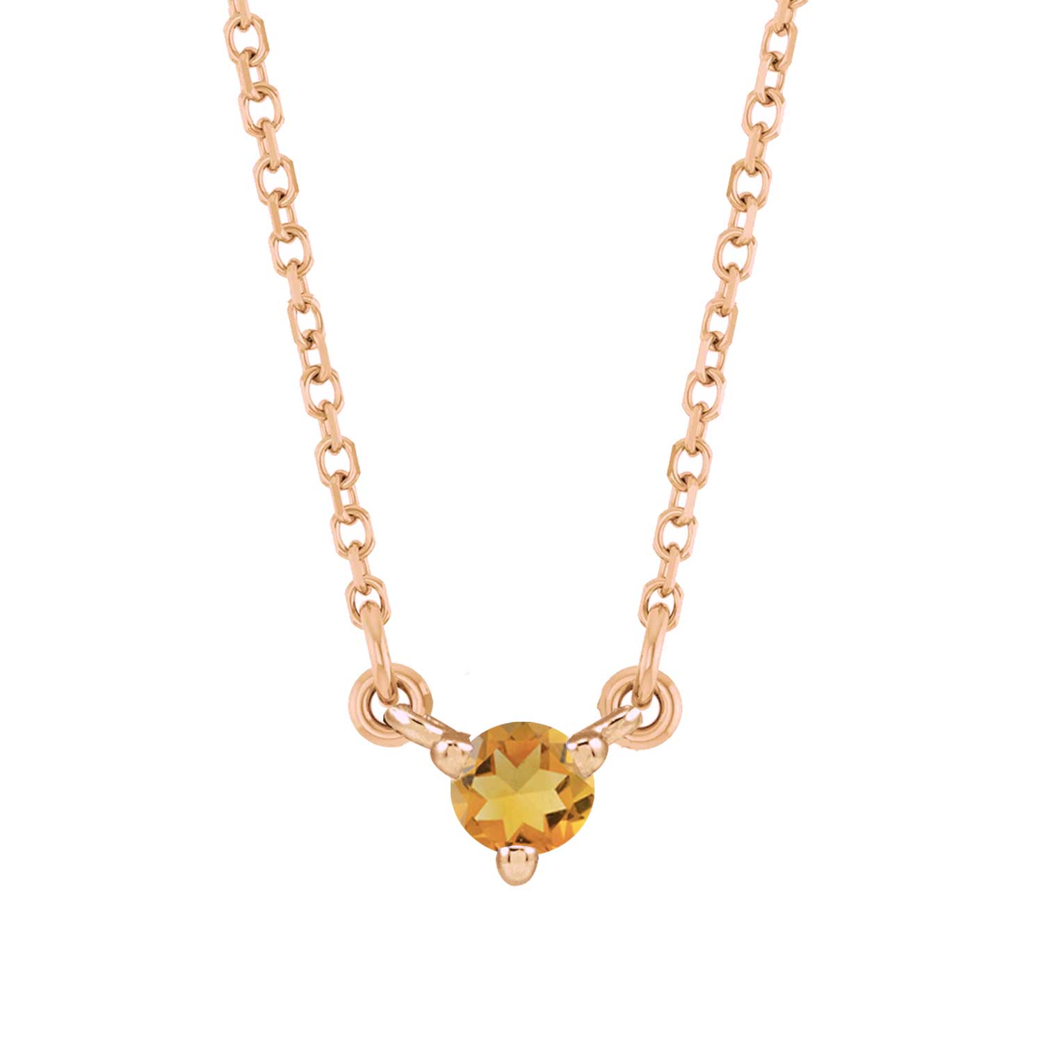 Handcrafted 14K rose gold necklace showcasing a brilliant citrine gemstone accent.