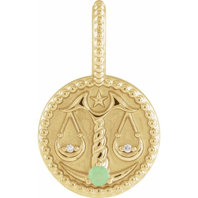 Close-up of chrysoprase and diamond on Libra medallion