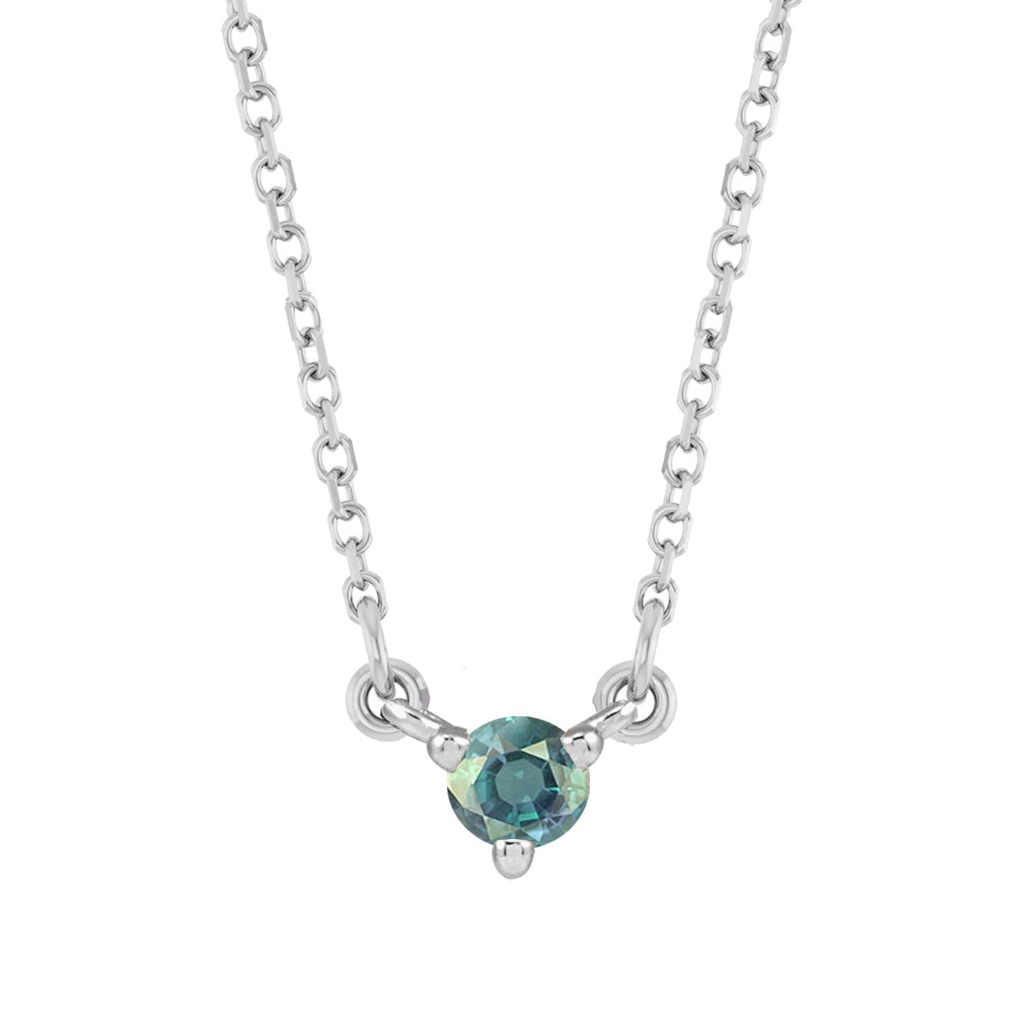 Elegant necklace in 14K white gold with dainty round alexandrite birthstone charm.
