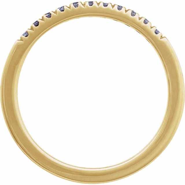 une birthstone stacking ring in yellow gold with color-changing alexandrite detail view