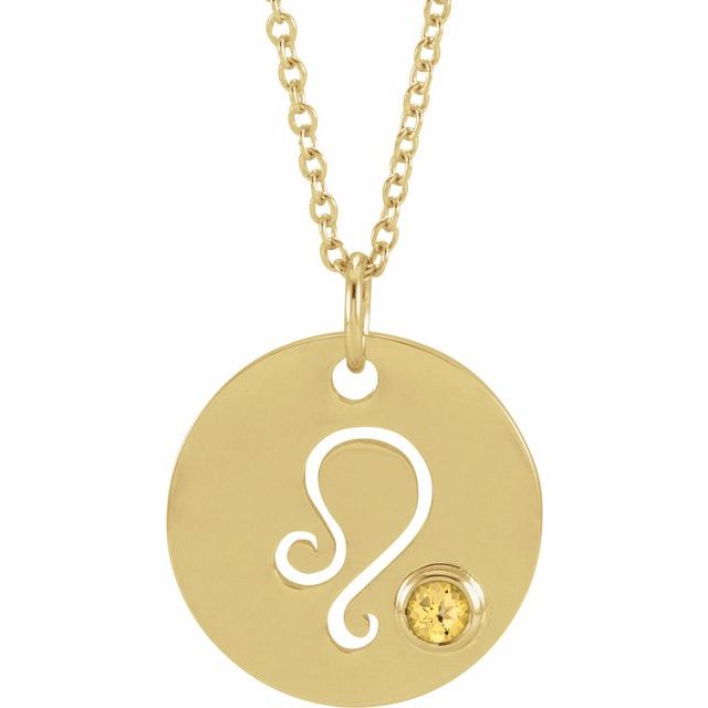 Leo zodiac charm necklace in 14K gold with natural citrine gemstone