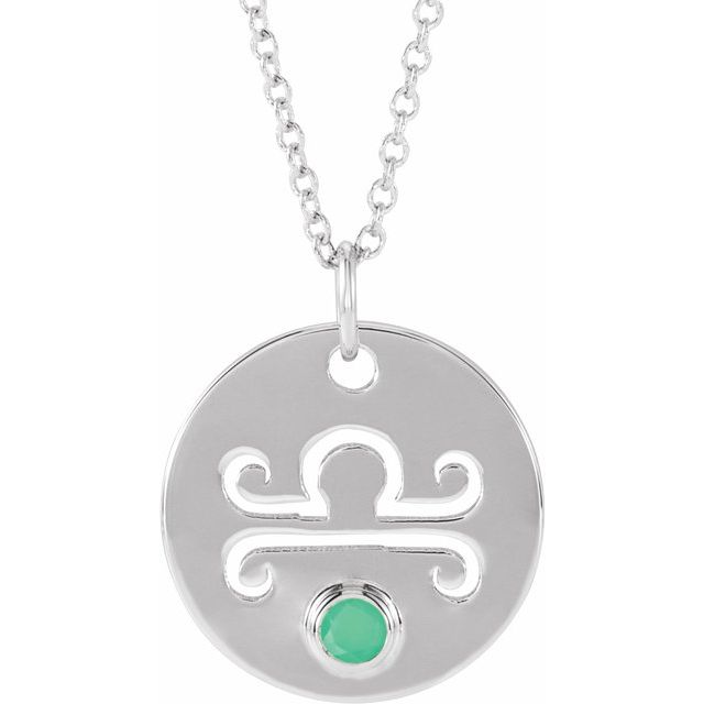 Libra medallion necklace with mint green chrysoprase accent in silver