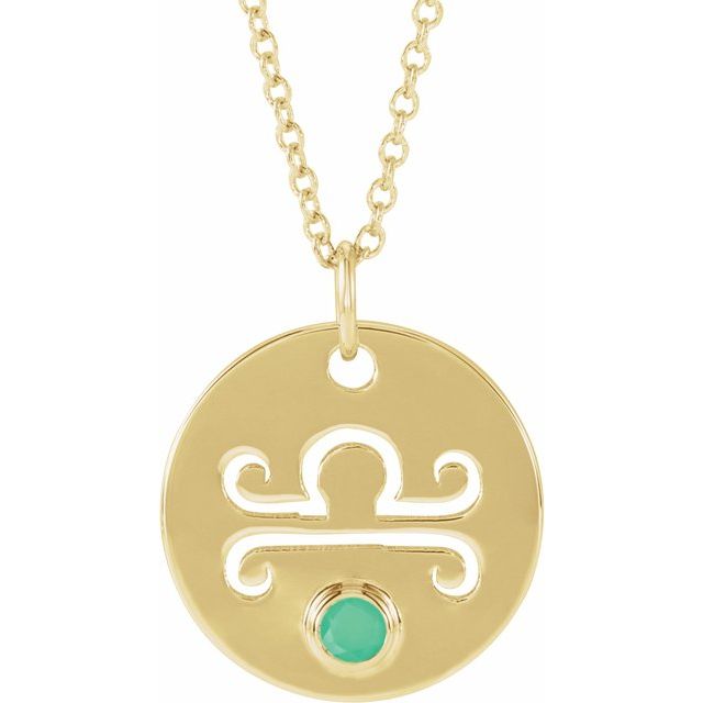 Libra zodiac necklace in 14K gold with chrysoprase gemstone charm
