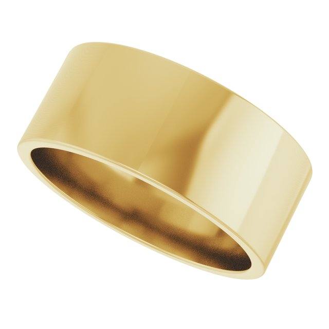 Lightweight 8mm flat cigar band in 14K gold front view