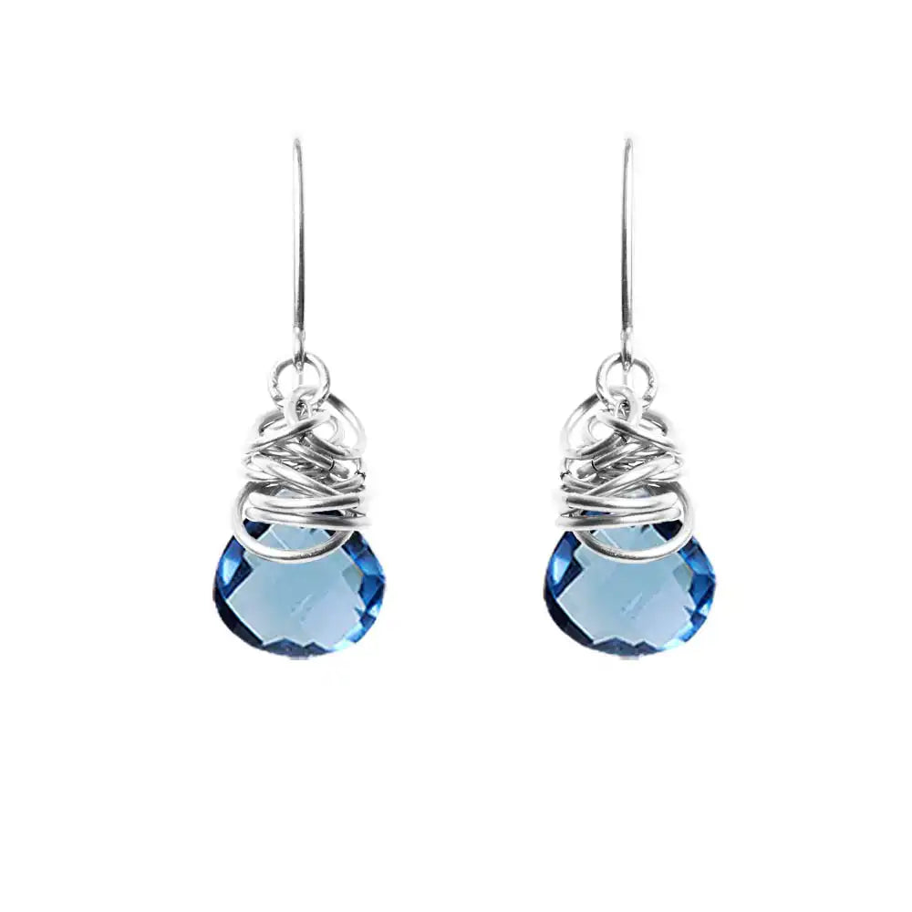 London blue topaz dangle earrings in sterling silver, silver bezel setting with rich inky blue stone variant--Sterling-silver variant--London-Topaz