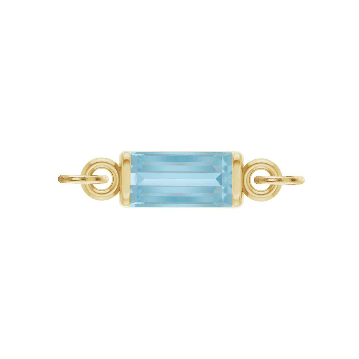 March baguette birthstone link featuring a 1.5x3mm natural aquamarine set in minimalist yellow gold ‚ handmade in 14K gold