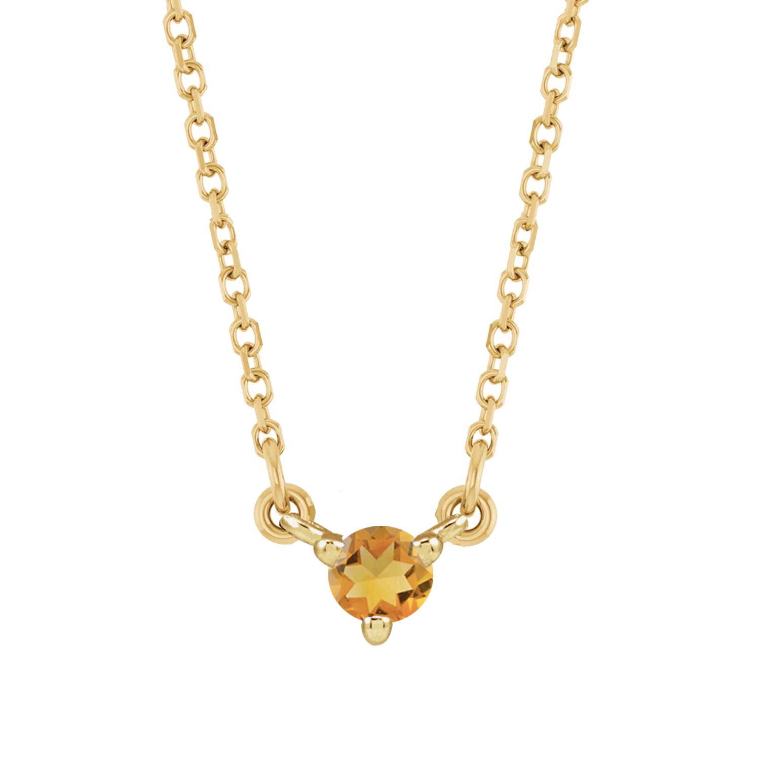 Elegant necklace in 14K yellow gold with dainty round citrine birthstone charm.