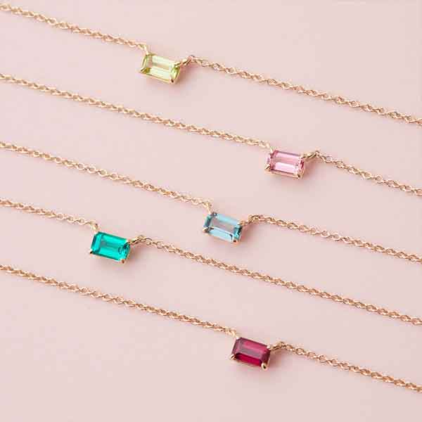 Delicate 18-inch gold cable chain necklace with 5x3mm birthstone pendant