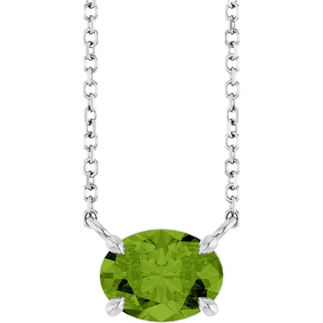 Sterling silver peridot necklace with prong-set horizontal gemstone