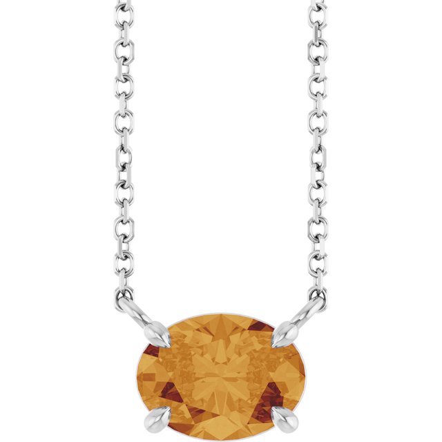 Citrine gemstone necklace in sterling silver with prong setting