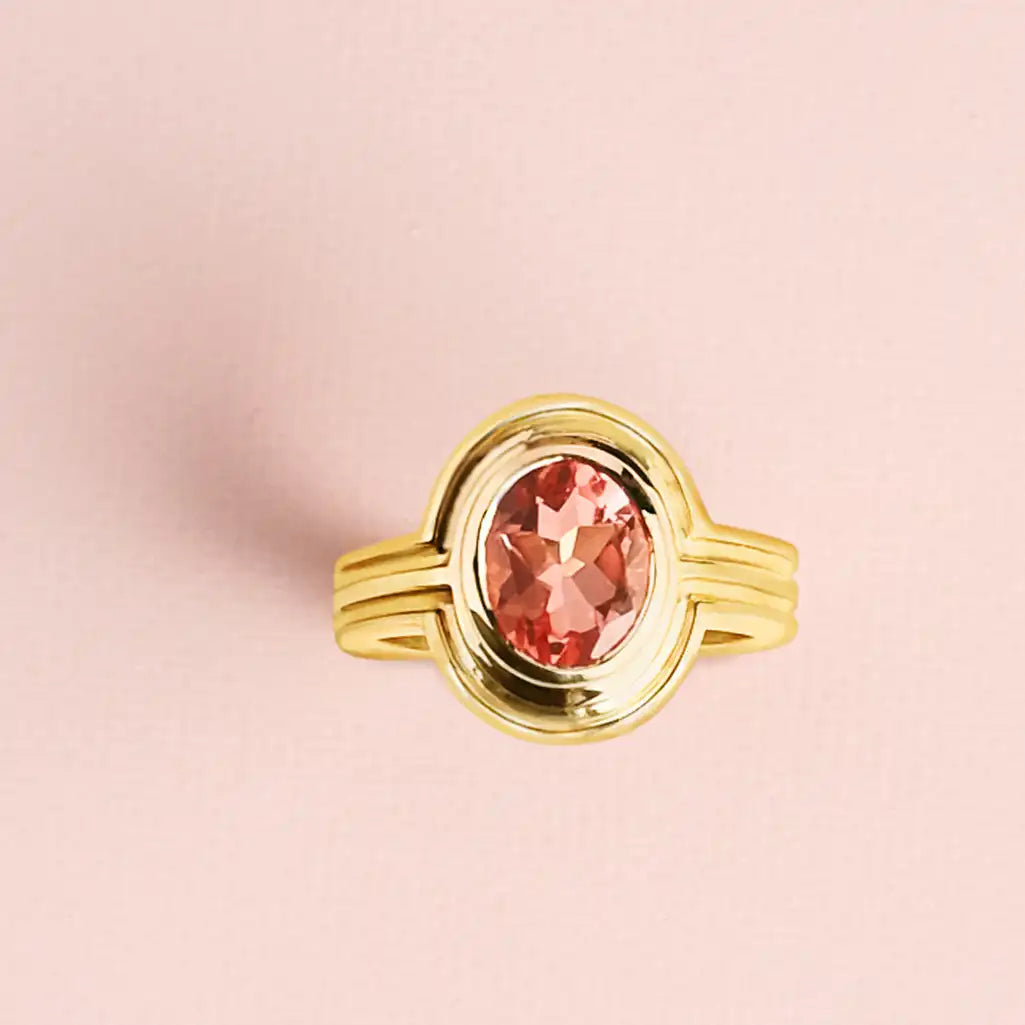 Oval Morganite cocktail ring in 10K recycled gold