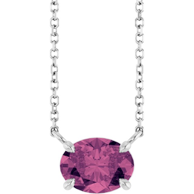 Sterling silver necklace with sideways-set pink tourmaline stone