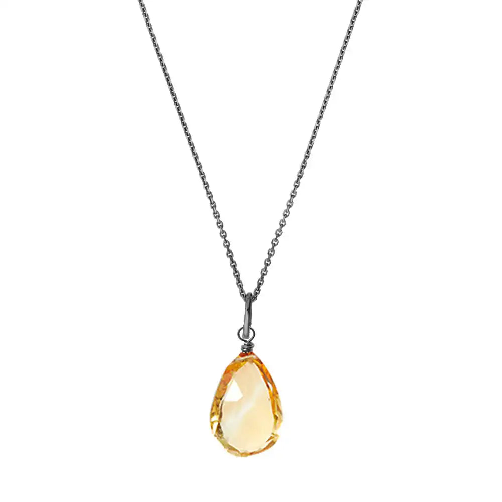 Citrine pendant necklace in oxidized silver with artisan detail