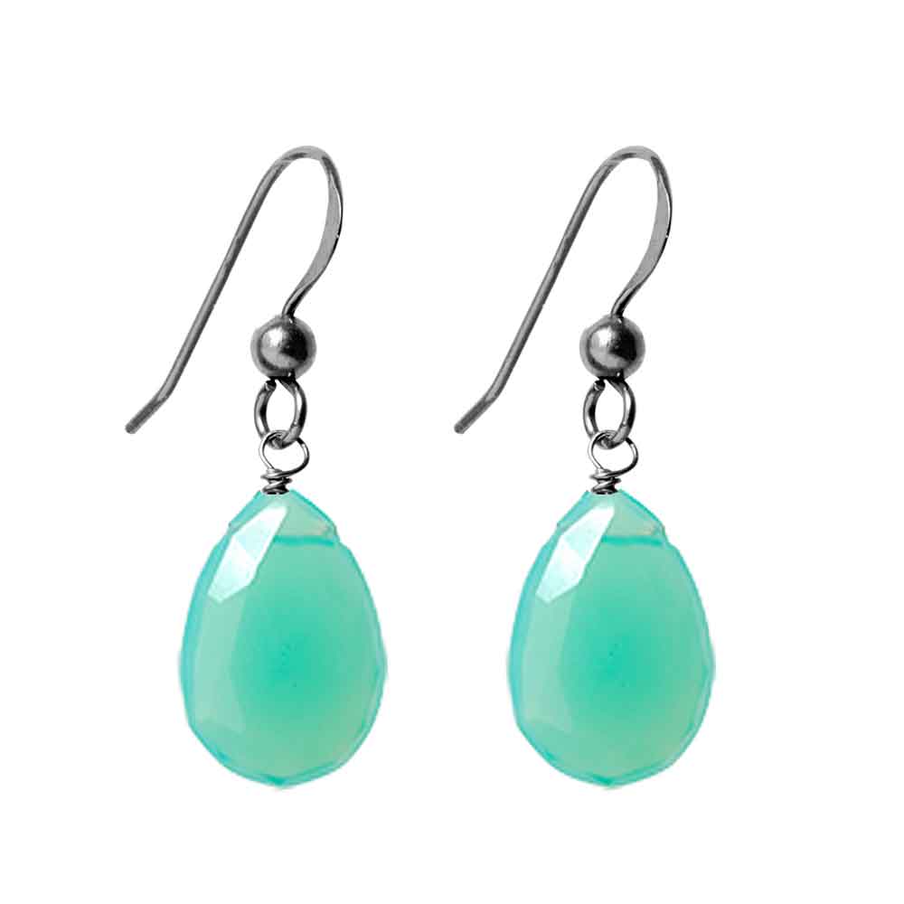 Oxidized sterling silver Chrysoprase earrings, Oxidized sterling silver Chrysoprase gemstone earrings, Oxidized sterling silver Chrysoprase birthstone earrings