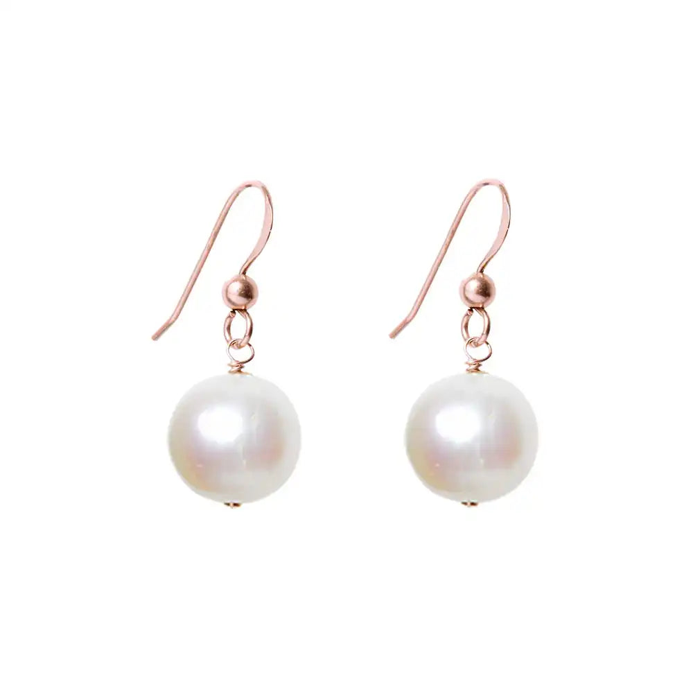 Rose Gold-fill Pearl earrings, Rose Gold-fill Pearl gemstone earrings, Rose Gold-fill Pearl birthstone earrings