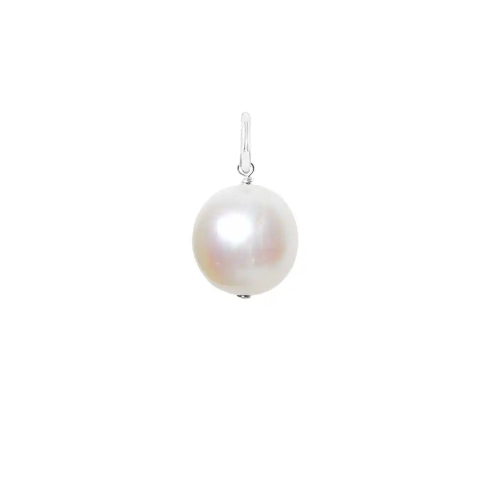 Natural pearl 11mm briolette charm in sterling silver, flat lay on neutral background variant--Pearl variant--Sterling-silver variant--Large
