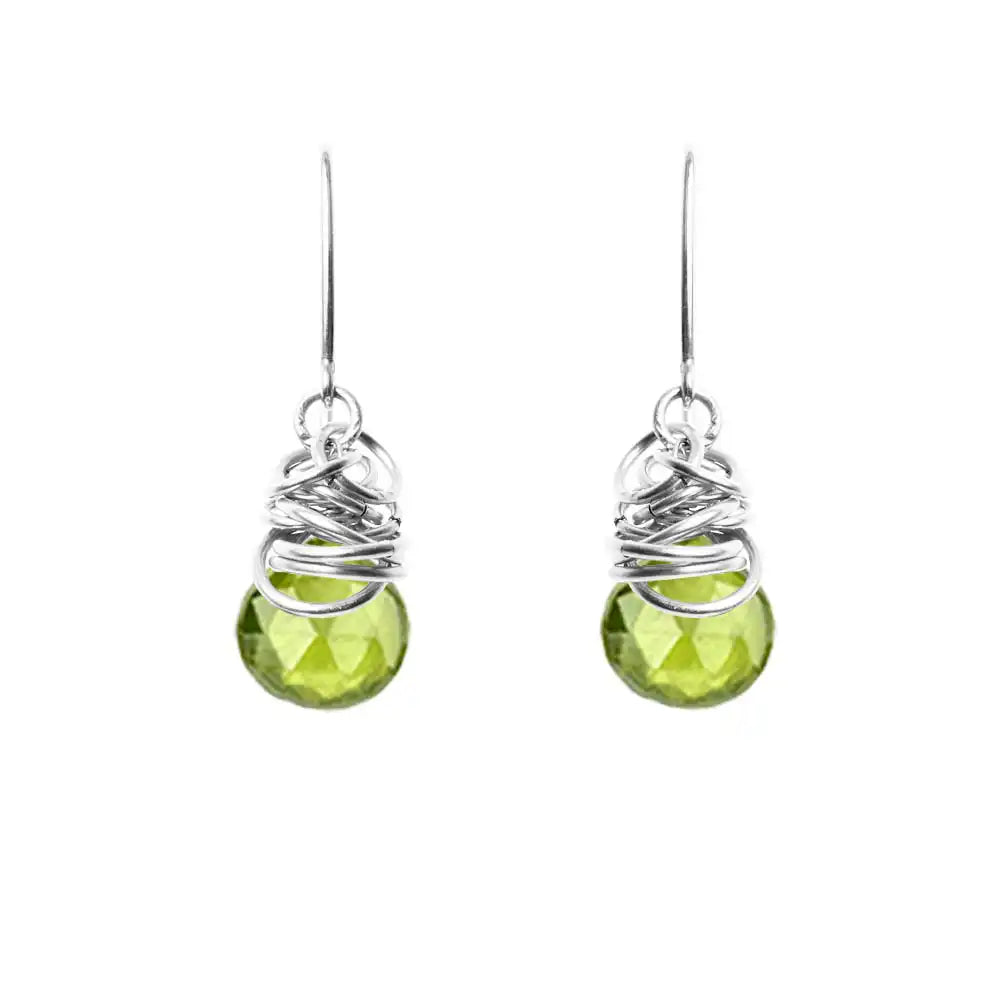 Peridot dangle earrings in sterling silver, clean silver bezel with fresh lime-green peridot stone variant--Sterling-silver variant--Peridot