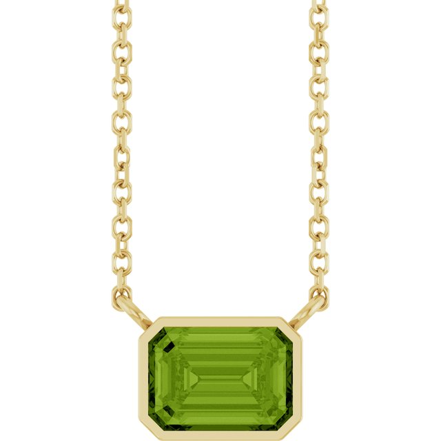 East West peridot necklace in 14K yellow gold