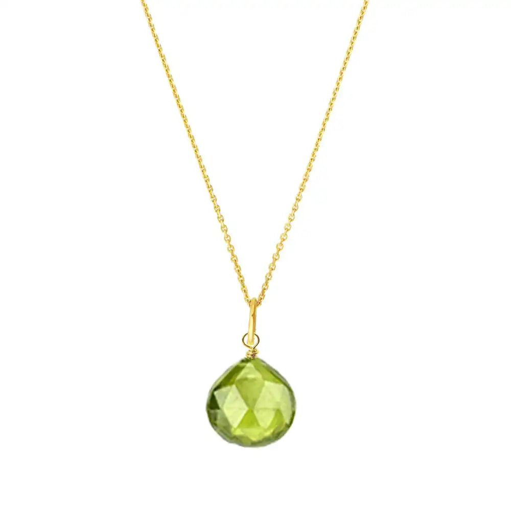 Peridot necklace with bright green gemstone on a delicate chain