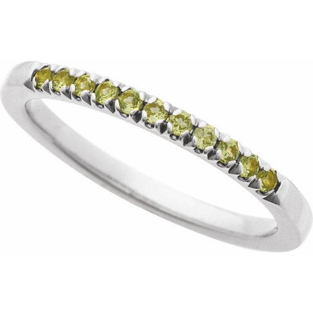 Modern white gold stacking ring with peridot stones variant--14K-white-gold