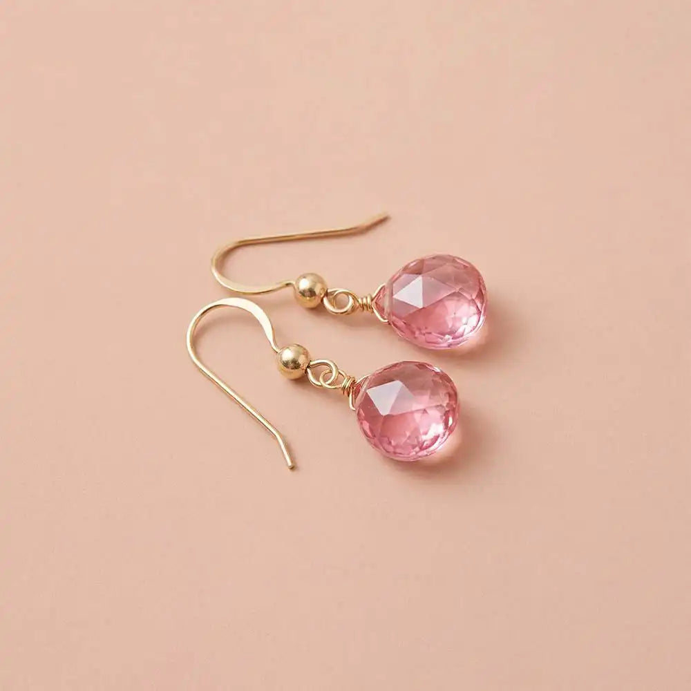 Handmade pink topaz earrings custom made for you. variant--Gold-fill, variant--Sterling-silver, variant--14K-yellow-gold, variant--14K-white-gold variant--Pink-Topaz