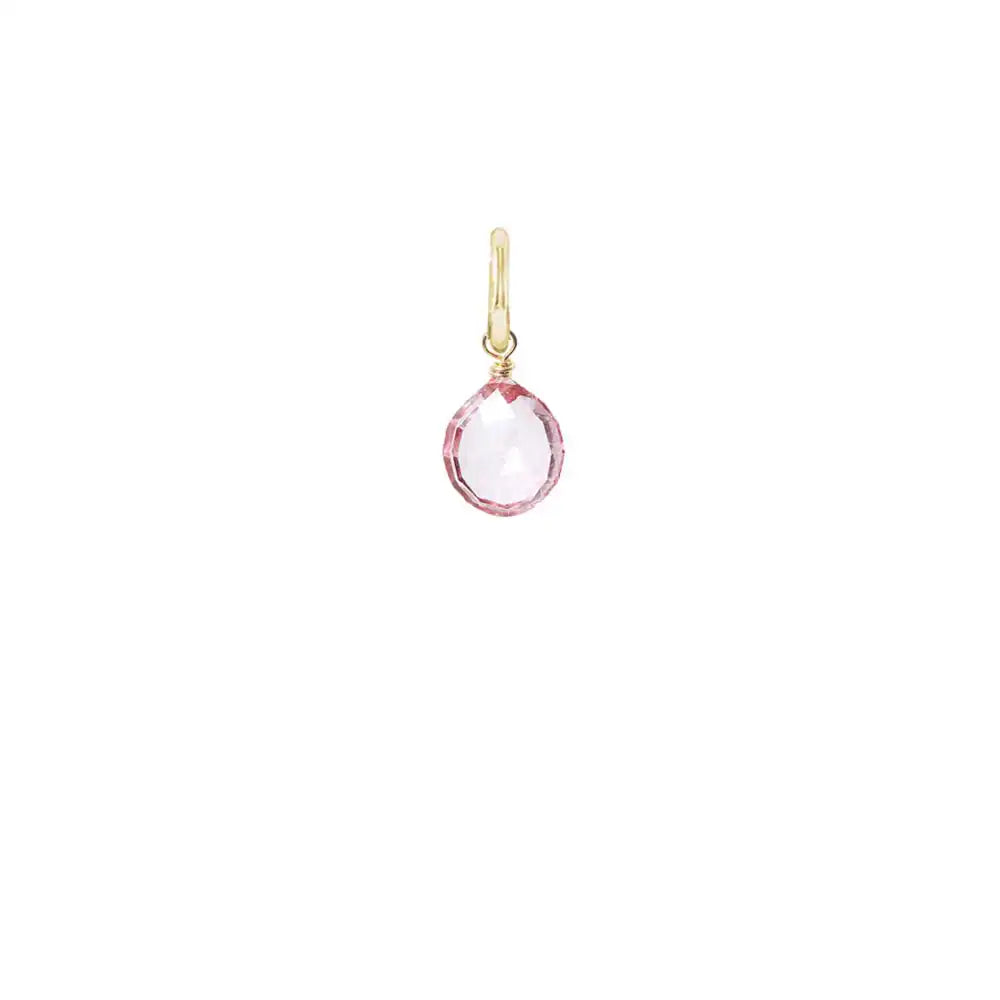 12mm faceted pink topaz briolette charm wrapped in gold-fill for delicate charm necklaces. variant--Gold-fill variant--Large