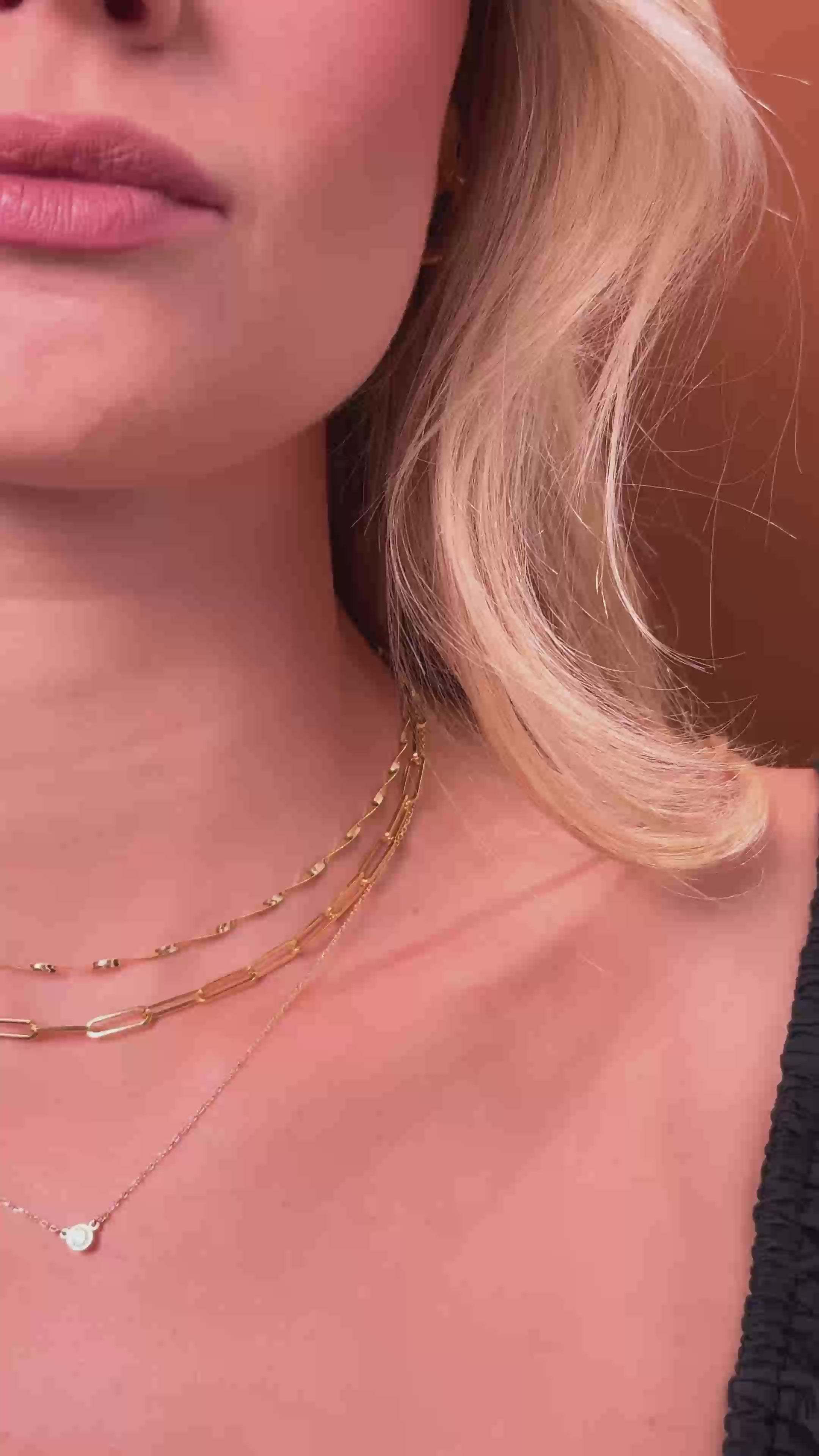 movie of bezel-set birthstone necklace on model