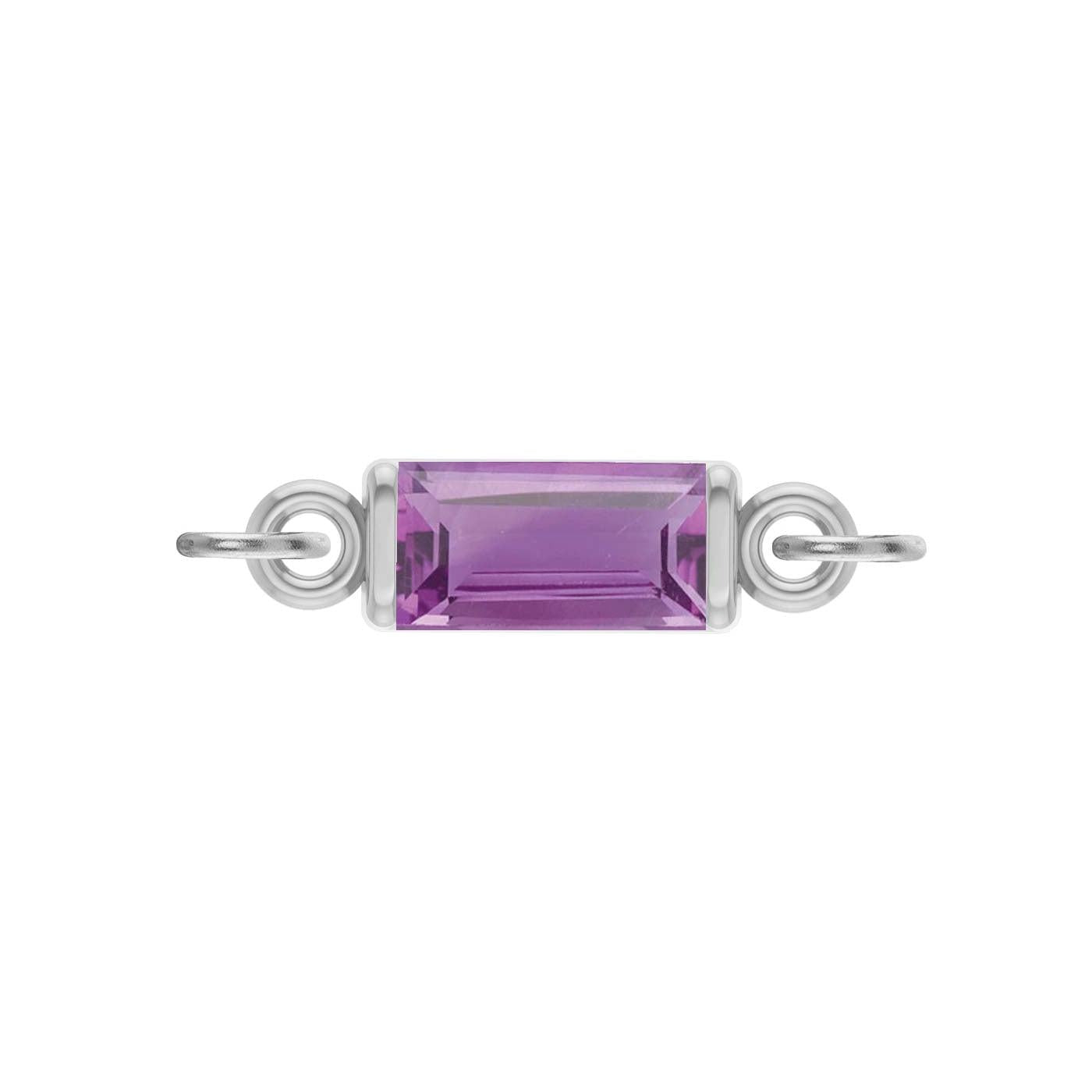 February baguette birthstone link featuring a 1.5x3mm natural amethyst set in minimalist white gold ‚ handmade in 14K gold