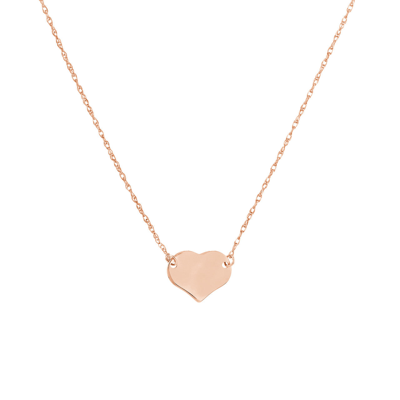 Rose gold Mini Heart Necklace in 14K gold on adjustable 16–18 inch chain, full hero view with polished finish