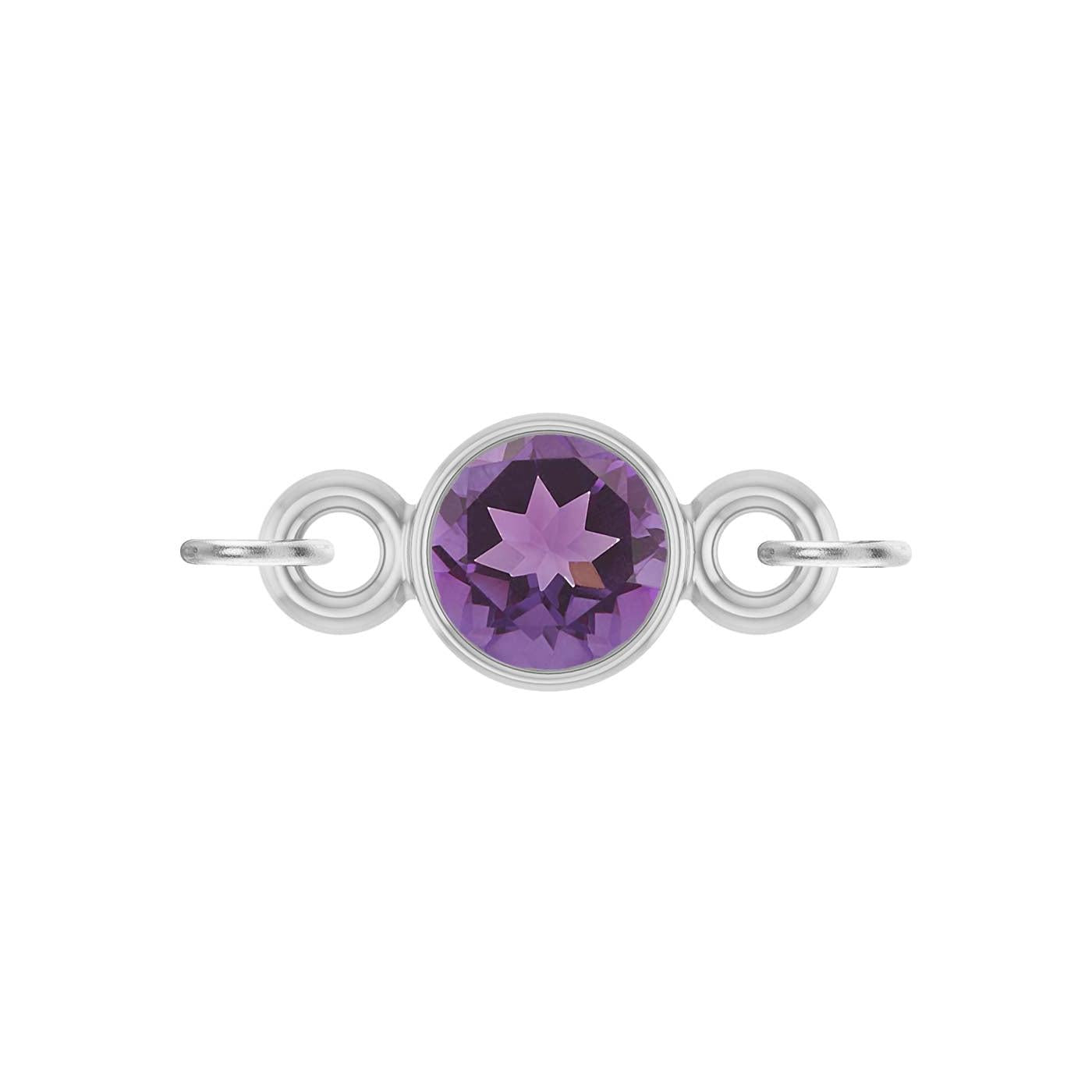 round-cut Amethyst birthstone link charm in 14K white gold