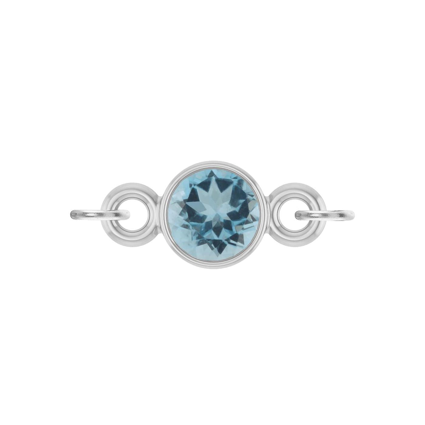 round-cut Aquamarine birthstone link charm in 14K white gold