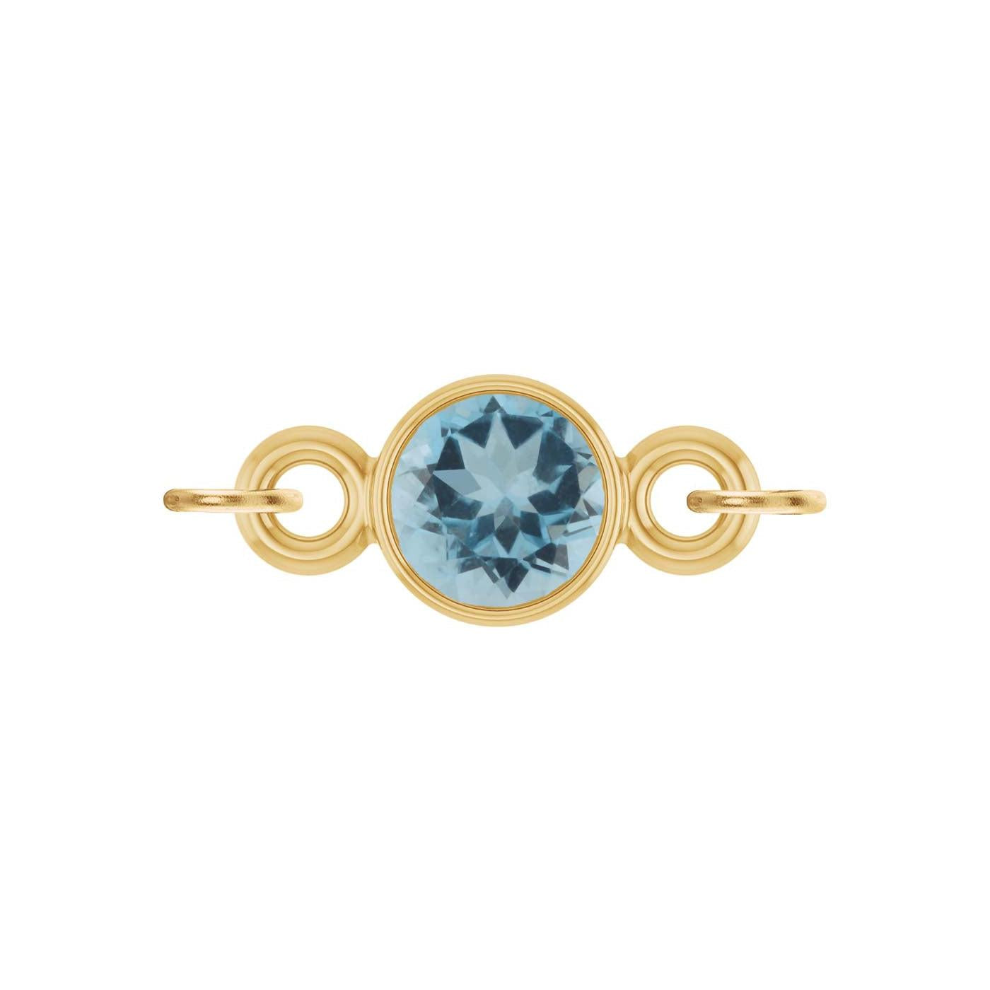 round-cut Aquamarine birthstone link charm in 14K yellow gold