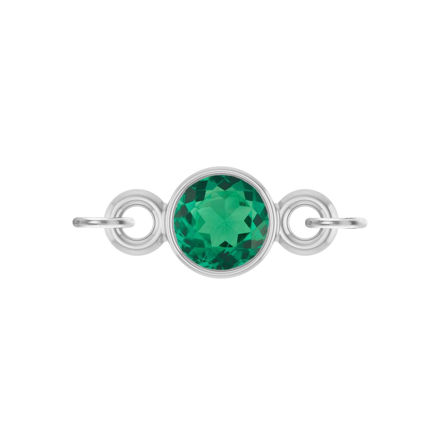 round-cut Emerald birthstone link charm in 14K white gold