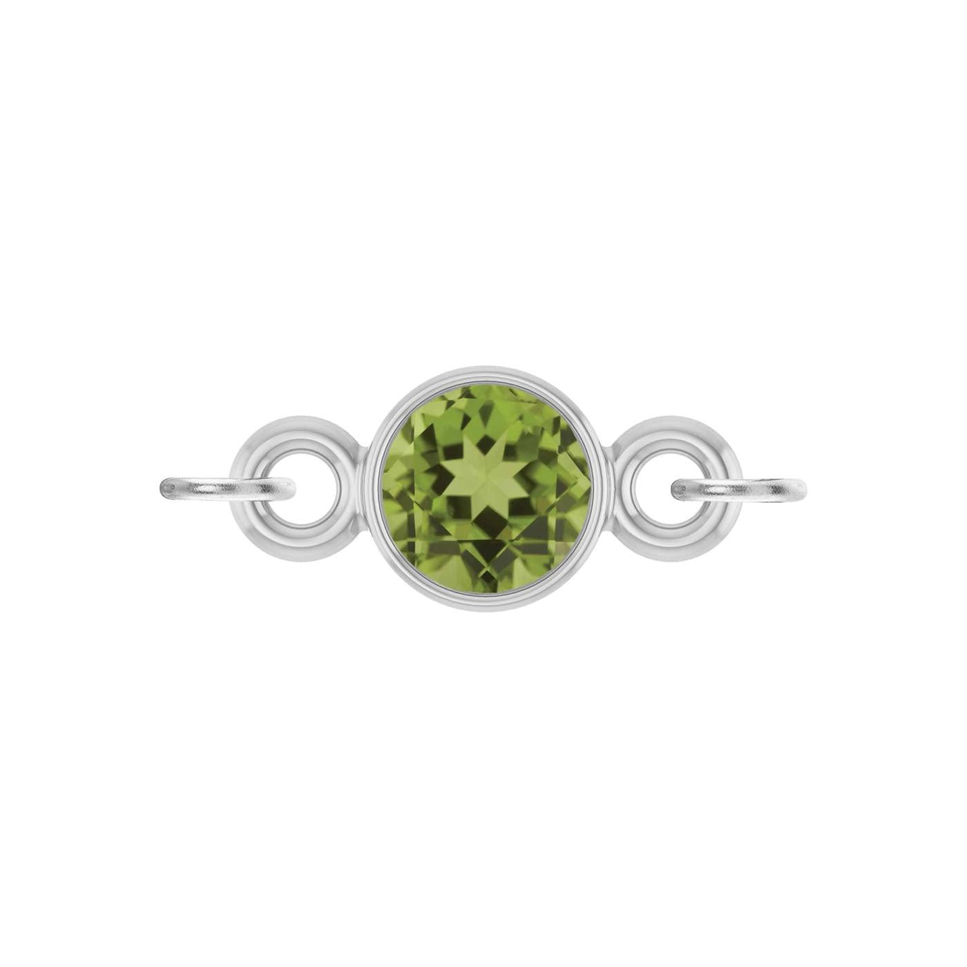 round-cut Peridot birthstone link charm in 14K white gold