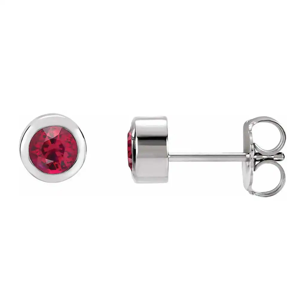 Ruby bezel stud earrings side view in sterling silver variant--Sterling-silver