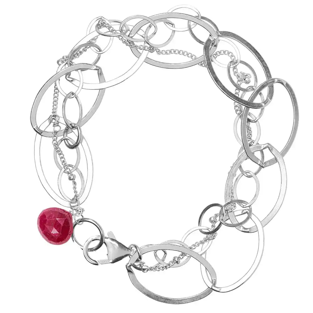 Mixed metal ruby chain bracelet in silver variant--Ruby variant--Sterling-silver
