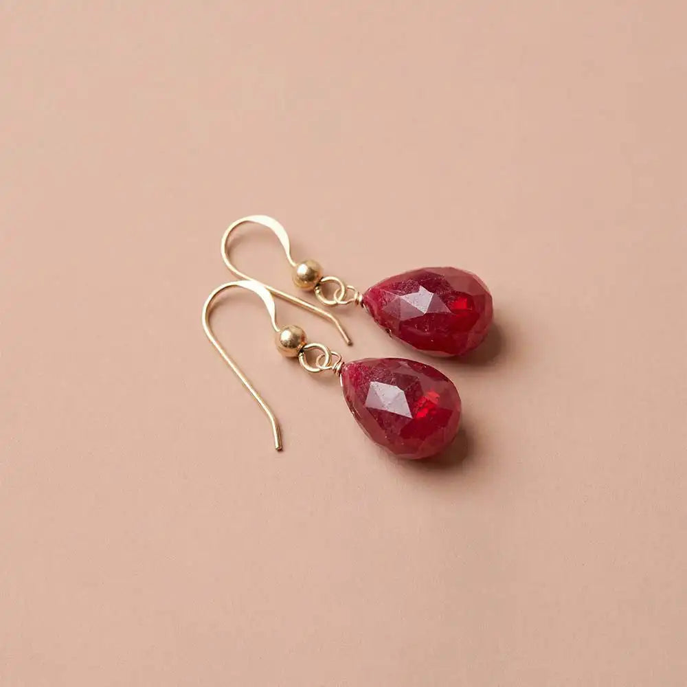Lightweight ruby earrings handcrafted in the US. variant--Gold-fill, variant--Sterling-silver, variant--14K-yellow-gold, variant--14K-white-gold variant--Ruby