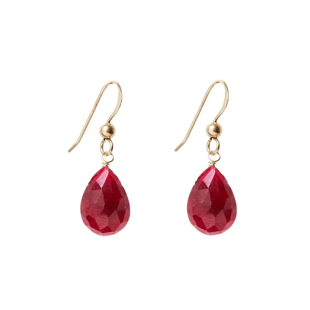 Ruby earrings in warm gold-fill with rich red gemstone