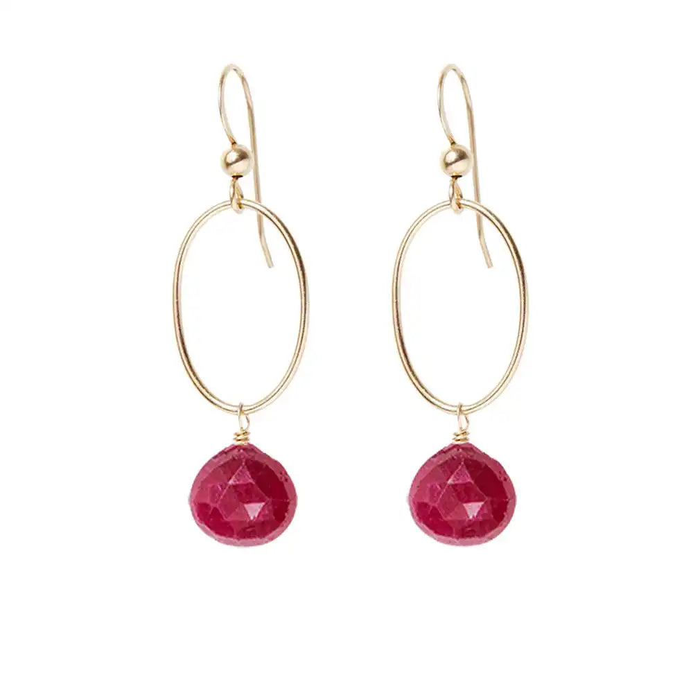 Ruby gemstone hoop earrings in 14K gold-fill, hand-cut vivid red stone, handmade in the USA variant--Ruby variant--Gold-fill