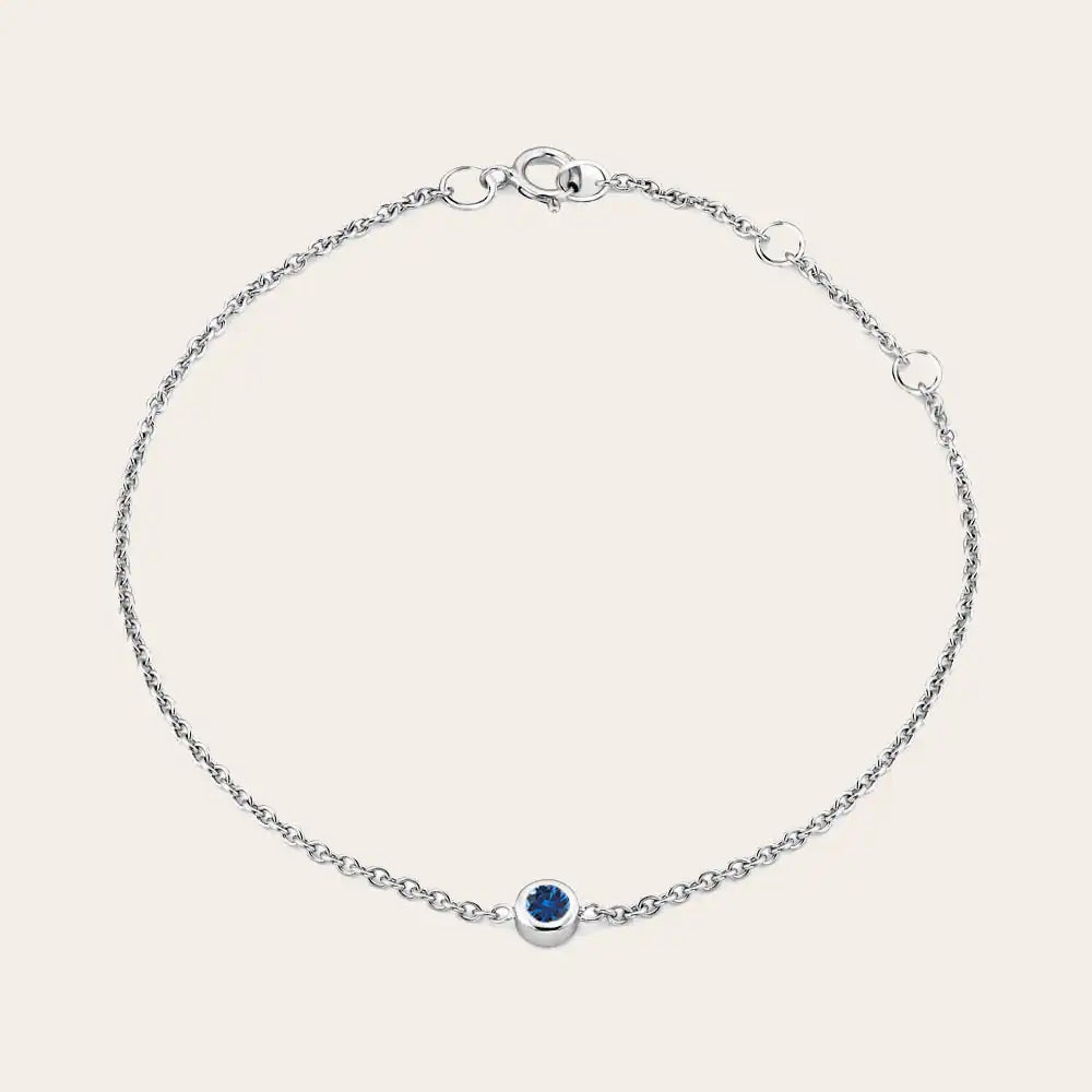 14K white gold Sapphire bracelet, Minimalist sapphire birthstone bracelet with Ceylon blue stone white gold variant--14K-white-gold