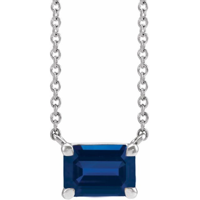 Sapphire emerald-cut necklace in 14K white gold