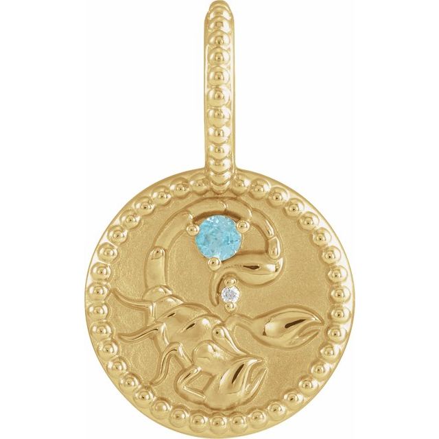 Scorpio zodiac medallion charm in 14K gold with zircon