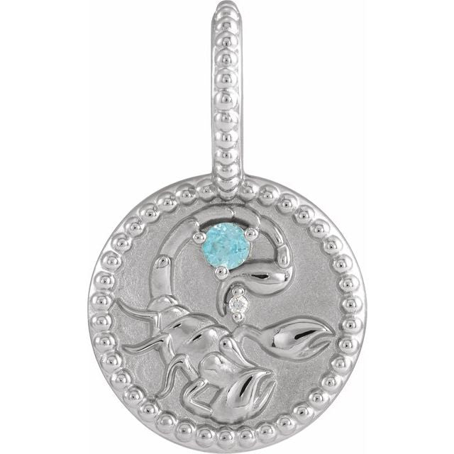 Scorpio medallion charm in white gold with diamond accent