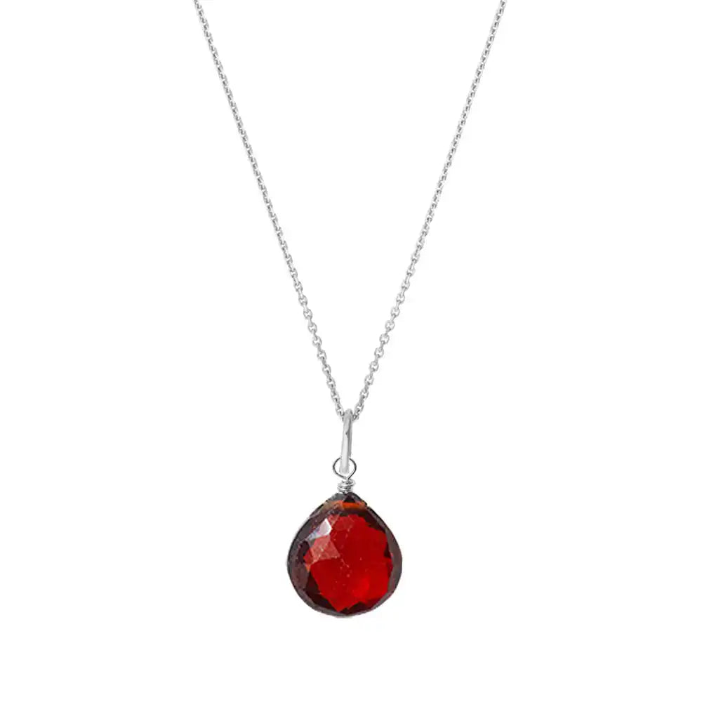 Garnet drop necklace in silver, styled for layering variant--Sterling-silver variant--Garnet