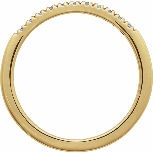 Slim yellow gold aquamarine stacking band side view