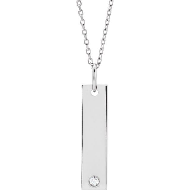 Sterling silver bar necklace with diamond accent close-up
