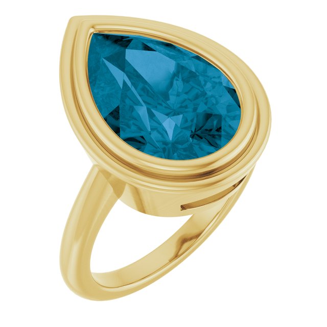 7.25 CT teardrop London blue topaz cocktail ring in recycled 10K yellow gold