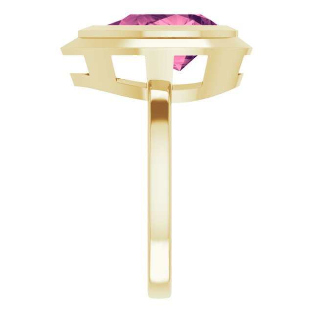 Bold gemstone cocktail ring featuring pink tourmaline in sustainable 10K gold