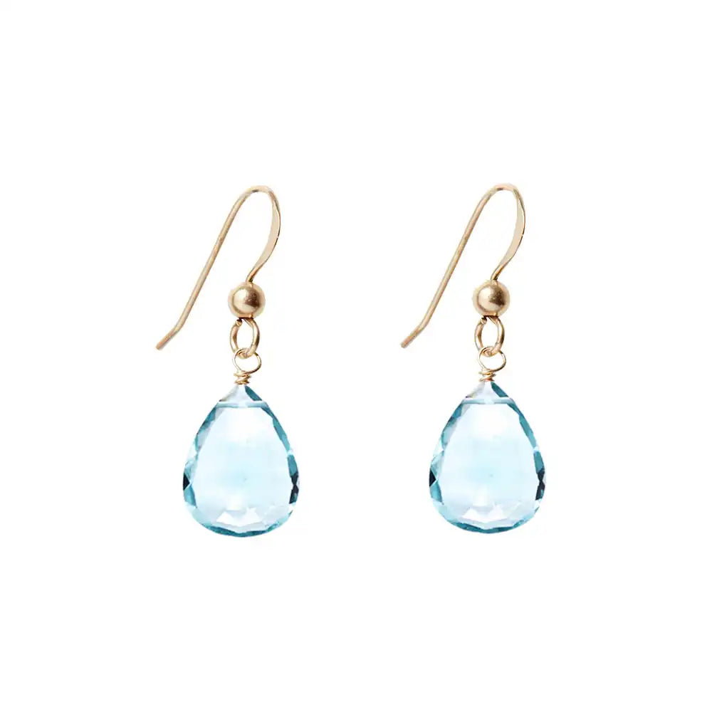 Fine jewelry Swiss blue topaz earrings crafted in solid yellow gold